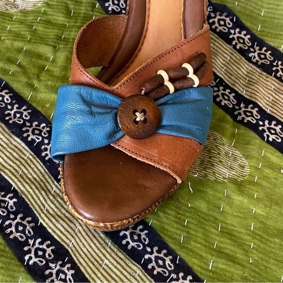 Spring Step Blue and Brown Leather Boho Wedge Heels Size 9 - Picture 7 of 14